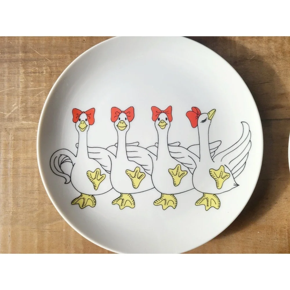 Fitz And Floyd Dancing Ducks Red Bows Bird Plates Lot Set Of 4 Made‎ in USA